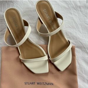 Stuart Weitzman | 39/8.5 | Aleena 50 Block | White Patent | Bag + Box